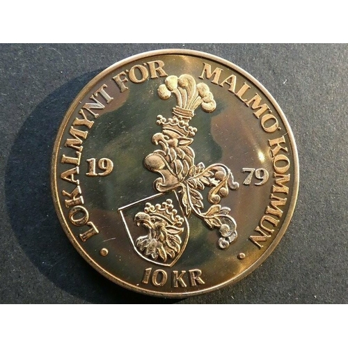 454 - SWEDEN. Local token coinage (5 pieces), Malmö, obverse; LOKALMYNT FÖR MALMÖ KOMMUN 10 KR, date 1979 ... 