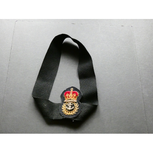 458 - UNITED KINGDOM.  Royal Naval Petty Officer's cap band, post-war type, Queen's crown above fouled anc... 