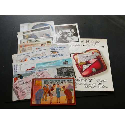 463 - POSTCARDS.  Small collection, varied, including advertising, humorous, military, etc, mostly coin or... 