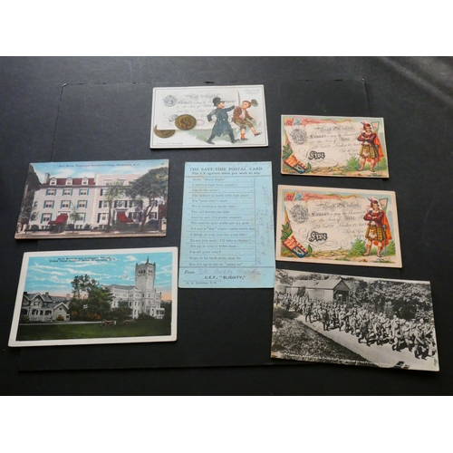 463 - POSTCARDS.  Small collection, varied, including advertising, humorous, military, etc, mostly coin or... 