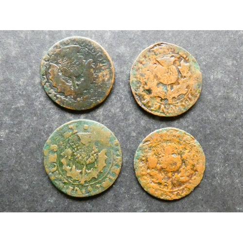 250 - SCOTLAND.  Charles II (1649-1685), 4x copper Turner (2 Pence), coinage of 1663, obverse; crowned C R... 