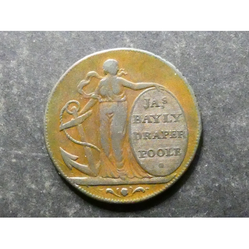 292 - TRADESMEN'S TOKEN, 18TH CENTURY.  Dorset, Poole, Halfpenny, 1795, obverse; figure of Hope leaning on... 