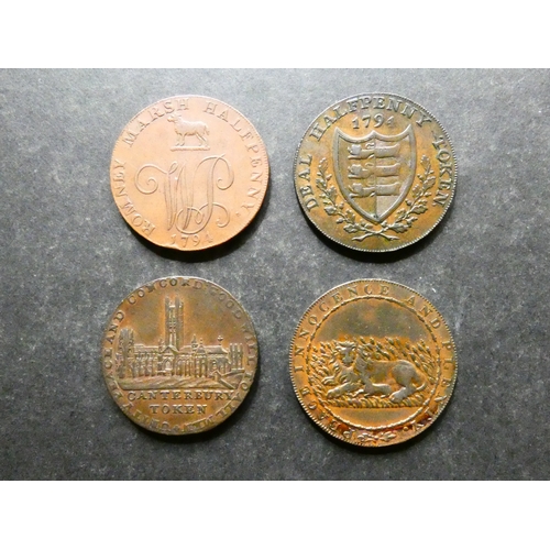 302 - TRADESMEN'S TOKENS, 18TH CENTURY.  Kent, 4x Halfpennies, including Appledore, 1794, D&H-3, together ... 