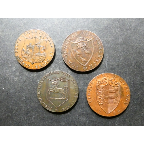 304 - TRADESMEN'S TOKENS, 18TH CENTURY.  Kent, 4x Halfpennies, including Dover, 1794, D&H-16, together wit... 