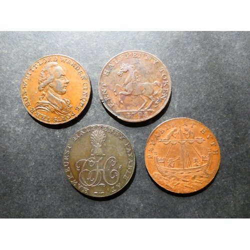 304 - TRADESMEN'S TOKENS, 18TH CENTURY.  Kent, 4x Halfpennies, including Dover, 1794, D&H-16, together wit... 