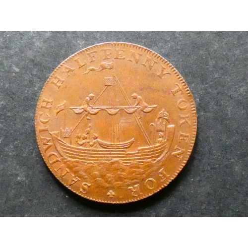 306 - TRADESMEN'S TOKEN, 18TH CENTURY.  Kent, Sandwich, Halfpenny, ND, obverse; an ancient sloop, reverse;... 