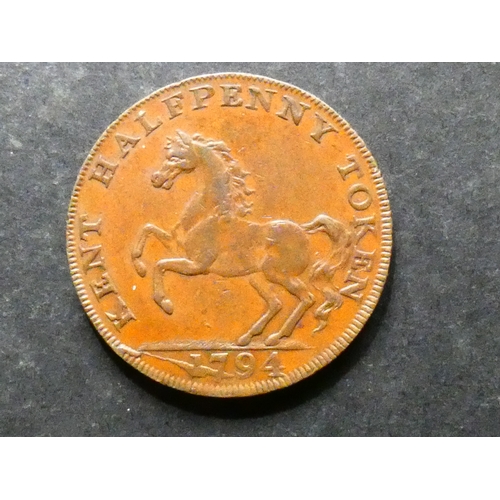 307 - TRADESMEN'S TOKEN, 18TH CENTURY.  Kent, Goudhurst, Halfpenny, ND, obverse; the Kentish horse, revers... 