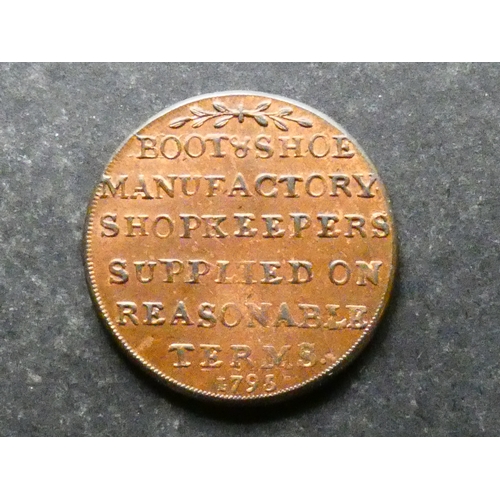 312 - TRADESMEN'S TOKEN, 18TH CENTURY.  Middlesex, Halfpenny, ND, obverse; I. HATFIELD, reverse; BOOT & SH... 