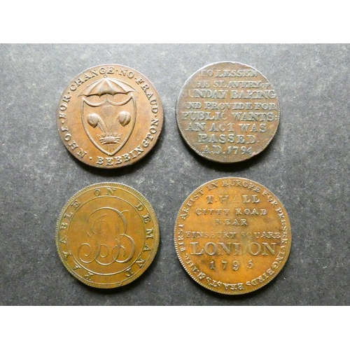 316 - TRADESMEN'S TOKENS, 18TH CENTURY.  Middlesex, 4x Halfpennies, including Bebbington's, ND, D&H-254, t... 