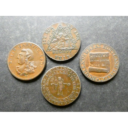 317 - TRADESMEN'S TOKENS, 18TH CENTURY.  Middlesex, 4x Halfpennies, including Hendon, David Garrick, 1794,... 