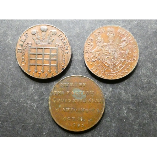 321 - TRADESMEN'S TOKENS, 18TH CENTURY.  Middlesex, 3x Halfpennies, including Prince of Wales, edge; LANCA... 