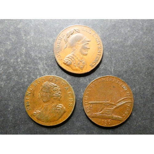 322 - TRADESMEN'S TOKENS, 18TH CENTURY.  Middlesex, 3x Halfpennies, including Princess of Wales, 1795, D&H... 