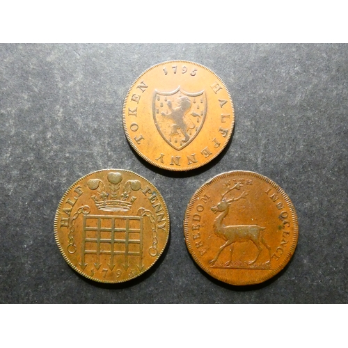 322 - TRADESMEN'S TOKENS, 18TH CENTURY.  Middlesex, 3x Halfpennies, including Princess of Wales, 1795, D&H... 