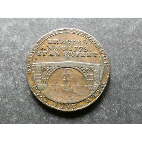 325 - TRADESMEN'S TOKEN, 18TH CENTURY.  Shropshire, Coalbrook Dale, Halfpenny, 1792, obverse; Iron bridge,... 