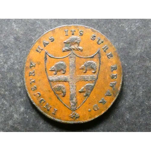 329 - TRADESMEN'S TOKEN, 18TH CENTURY.  Warwickshire, Birmingham, Halfpenny, 1793, obverse; boy with auger... 