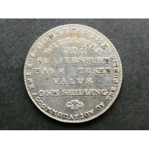 338 - TRADESMEN'S TOKEN, 19TH CENTURY.  Dorset, Sahftesbury, 1 Shilling, 1811, obverse; arms within laurel... 