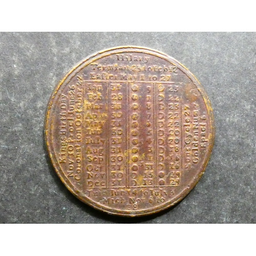 358 - CALENDAR MEDAL.  1754, by John Powell, 41mm, brass, Fine, this year not in Ackerman. John Powell was... 