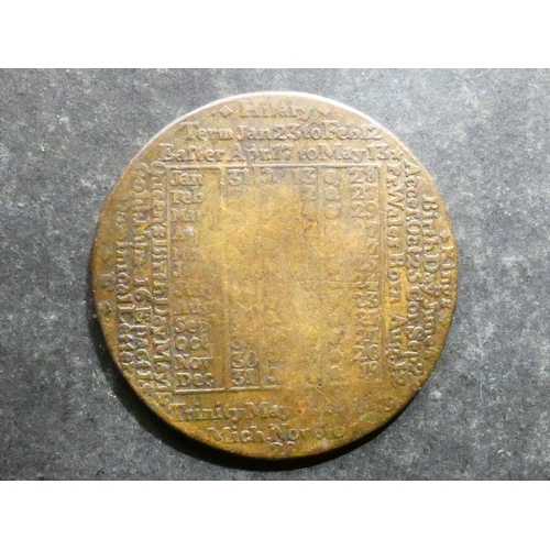 361 - CALENDAR MEDAL.  1782, by James Davies, 37mm, brass, this year not in Ackerman, VG.  James Davies st... 