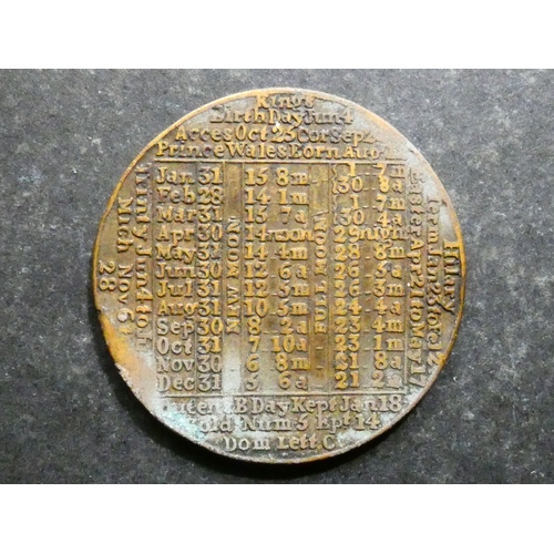 362 - CALENDAR MEDAL.  1790, by James Davies, 37mm, brass, this year not in Ackerman, Fine, light verdigri... 