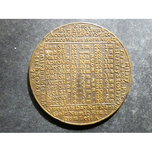 365 - CALENDAR MEDAL.  1797, by James Davies, 38mm, brass, this year not in Ackerman, VF. James Davies str... 