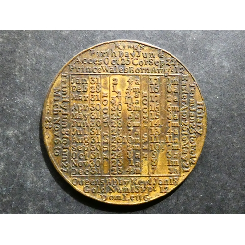 366 - CALENDAR MEDAL.  1798, by James Davies, mm, brass, VF, see Ackerman no.57. James Davies struck singl... 