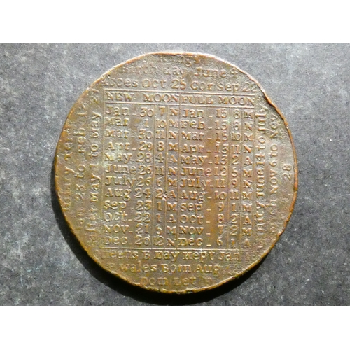 368 - CALENDAR MEDAL.  1805, by Peter Kempson & James Kindon, 39mm, brass, Fine, eks, see Ackerman no. 69.... 