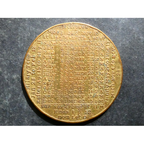 369 - CALENDAR MEDAL.  1807, by Peter Kempson & James Kindon, 39mm, brass, NVF, this year not in Ackerman.... 