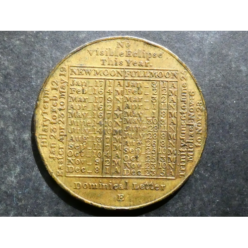 370 - CALENDAR MEDAL.  1817, by Peter Kempson & James Kindon, 39mm, brass, VF, this year not in Ackerman. ... 