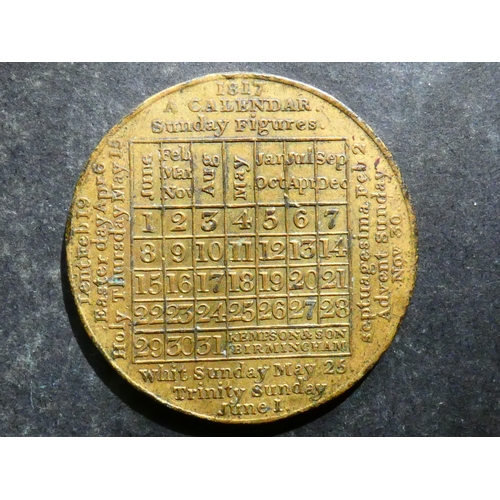 370 - CALENDAR MEDAL.  1817, by Peter Kempson & James Kindon, 39mm, brass, VF, this year not in Ackerman. ... 