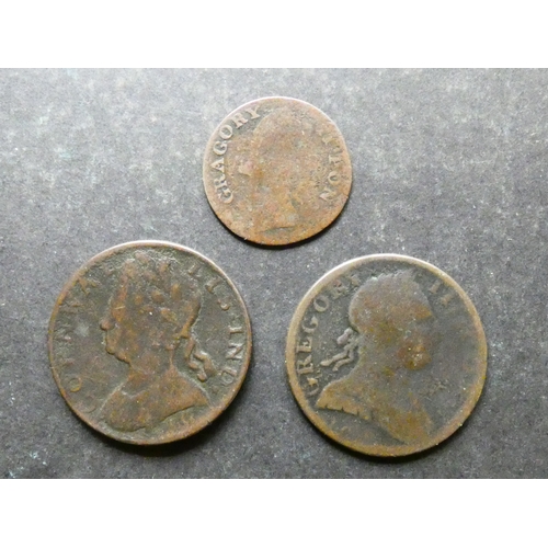 385 - 18TH CENTURY EVASIVES.  Halfpenny, 1779, obverse; CORNWALLIS IND., bust of George II left, reverse; ... 