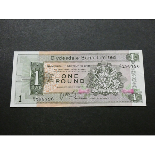 74 - SCOTLAND.  Clydesdale Bank.  1 Pound, 1.9.1969, sign. R. D. Fairbairn, CL30b (SC317b, P-202), serial... 