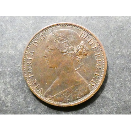 164 - UNITED KINGDOM.  Penny.  1863, obverse 6, reverse G, S-3954, GVF, small eks.