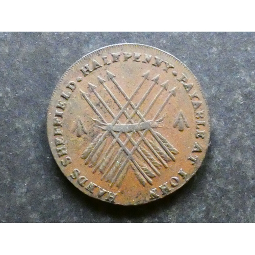 336 - TRADESMEN'S TOKEN, 18TH CENTURY.  Yorkshire, Sheffield, Halfpenny, obverse; LOVE PEACE AND UNION 179... 