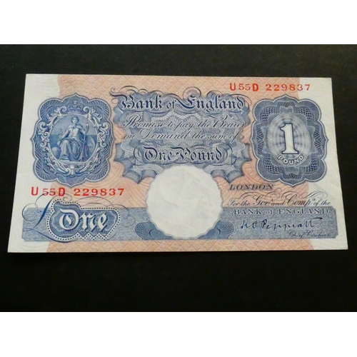 4 - BANKNOTE.  United Kingdom, Bank of England, 1 Pound, sign. Peppiatt, B249 (BE47a), serial number U55... 