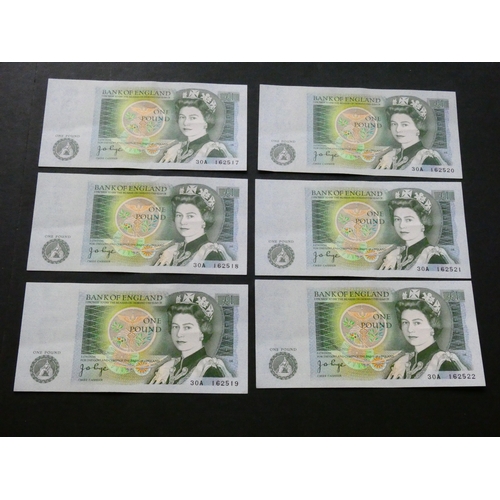 7 - BANKNOTES.  United Kingdom, Bank of England, 1 Pound, sign. Page, B337 (BE83b), first series, consec... 