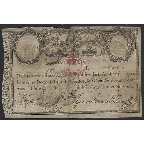 24 - BANKNOTE.  Portugal, Kingdom, War of the Two Brothers, Imperial Treasury, 12,800 Reis, revaluation o... 