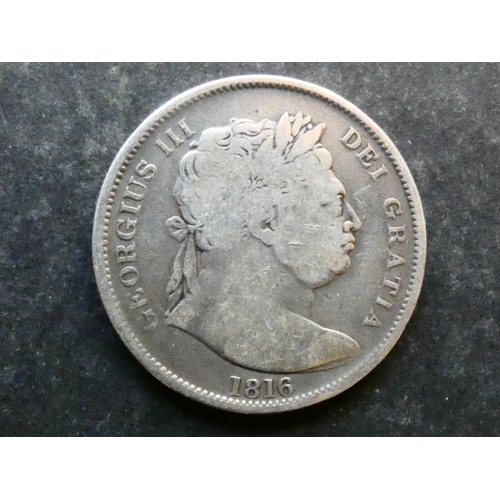 47 - COIN.  United Kingdom, George III (1760-1820), silver Halfcrown, 1816, bull head, S-3788, VG/VG+, sm... 