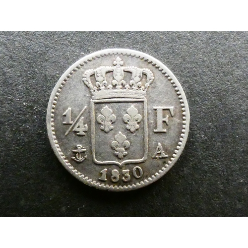 98 - COIN. France,  Charles X (1824-1830), silver ¼ Franc, 1830A Paris mint, KM722.1, NVF