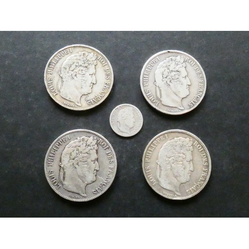 100 - COINS. France, Louis Philippe (1830-1848), silver ½ Franc, 1831W, together with silver 5 Francs; 183... 