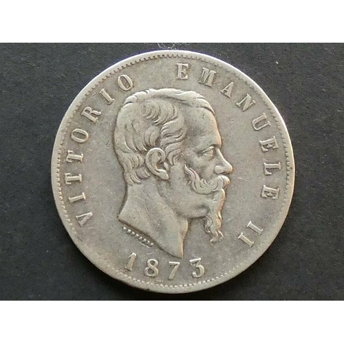 127 - ITALY. Vittorio Emanuele II (1861-1878), Silver 5 Lire, 1873 M-BN, Milan mint, KM8.3, NVF