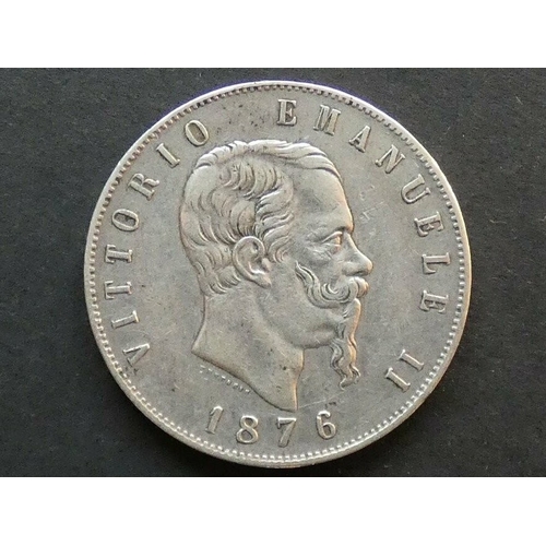 128 - ITALY. Vittorio Emanuele II (1861-1878), Silver 5 Lire, 1876 R, Rome mint, KM8.4, NVF 944