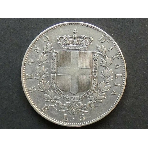 128 - ITALY. Vittorio Emanuele II (1861-1878), Silver 5 Lire, 1876 R, Rome mint, KM8.4, NVF 944