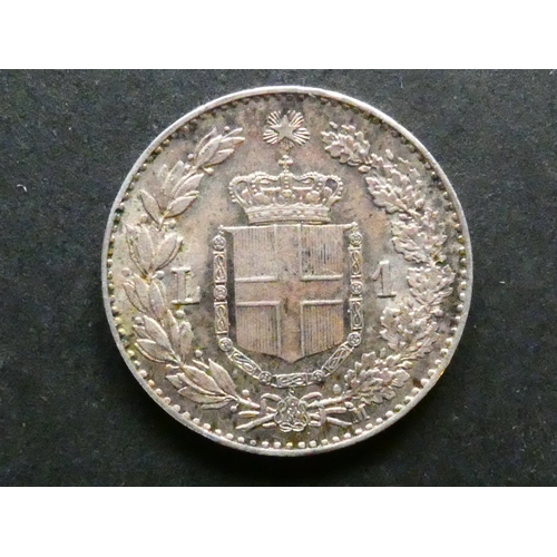 129 - COIN. Italy, Umberto I (1878-1900), silver 1 Lira, 1887 M, Milan mint, KM24.2, EF, toned.