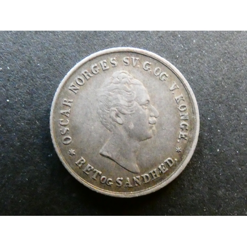 141 - COIN. Norway, Oscar I of Sweden (1844-1859), silver 12 Skilling, 1848, KM314.1, Fine.