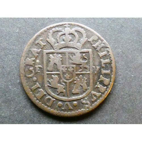 143 - COIN. Spain, Kingdom of Valencia, Philip V (1700-1746), copper Seiseno, 6 Maravedis, 1710 F-V, Valen... 