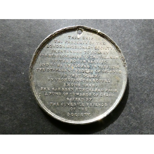 165 - MEDALLION. Great Britain, 1844, launching of the John Williams Missionary ship, obverse; THE JOHN WI... 