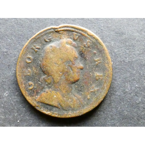 56 - COIN.  United Kingdom, George I (1714-1727), copper Halfpenny, 1720, S-3660, VG+, small ek