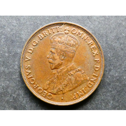 88 - COIN.  Australia,   George V (1910-1936), bronze Penny, 1920, Melbourne mint, dots, weakly struck bu... 