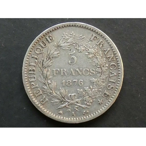 93 - COIN. France, Third Republic (1871-1940), Silver 5 Francs, 1876A, Paris mint, privy marks anchor & b... 