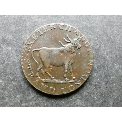 132 - TOKEN.  18th Century Tradesman's token, England, Middlesex, Halfpenny, ND, obverse; EXETER CHANGE ST... 